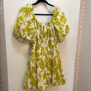 Anthro Floral Puff Sleeve Dress, open back with tie